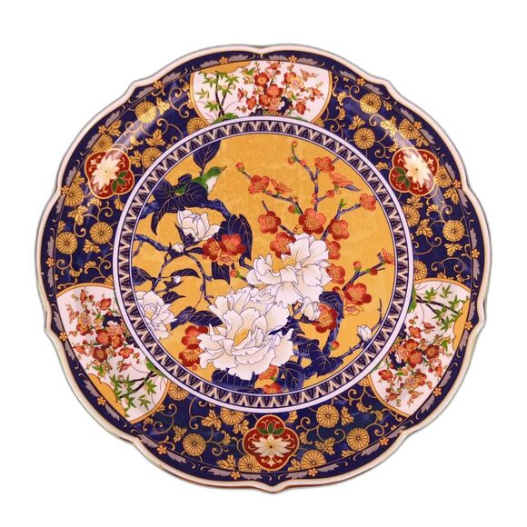 Japanese Porcelain Platter Decorative Plate Scalloped Edge Vintage Meiji Style - Picture 1 of 10